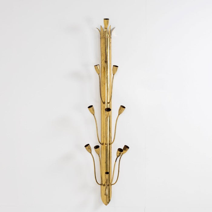 Single Large Twelve Light Brass Wall Sconce