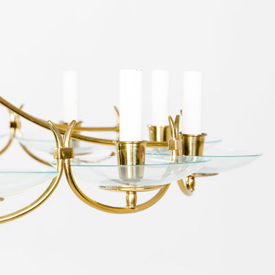 Modernist Twelve Light Brass Chandelier