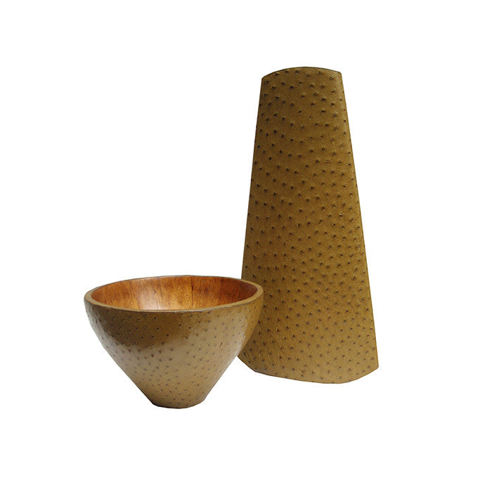 R & Y Augousti Set Vase Bowl in Ostrich France circa 1990