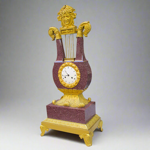 Important Charles X Imperial Porphyry Lyre Clock
