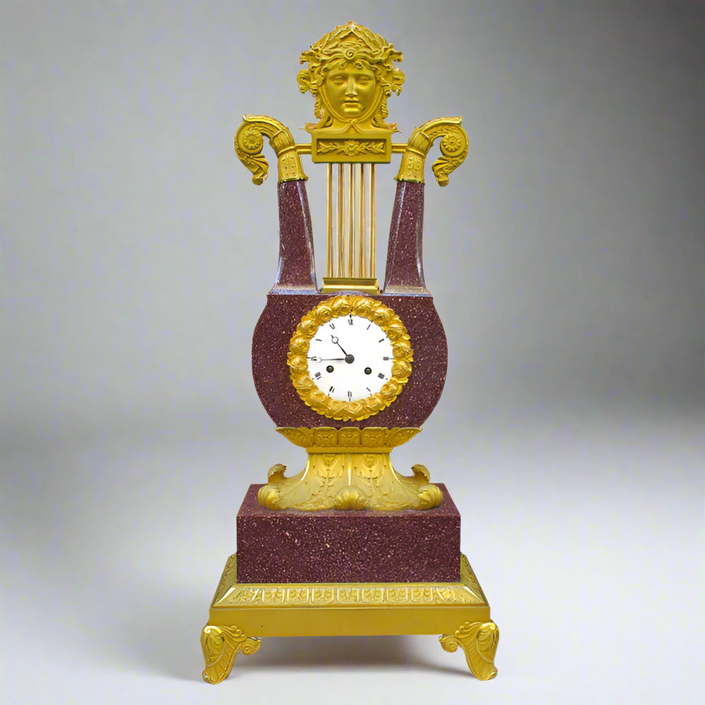 Important Charles X Imperial Porphyry Lyre Clock