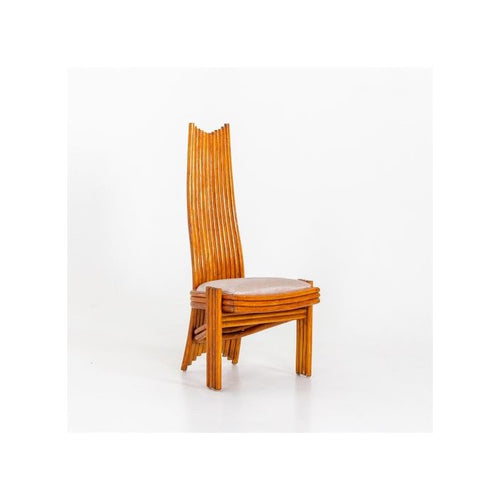 Set of Six Modernist Tall Back Bamboo Dining Chairs