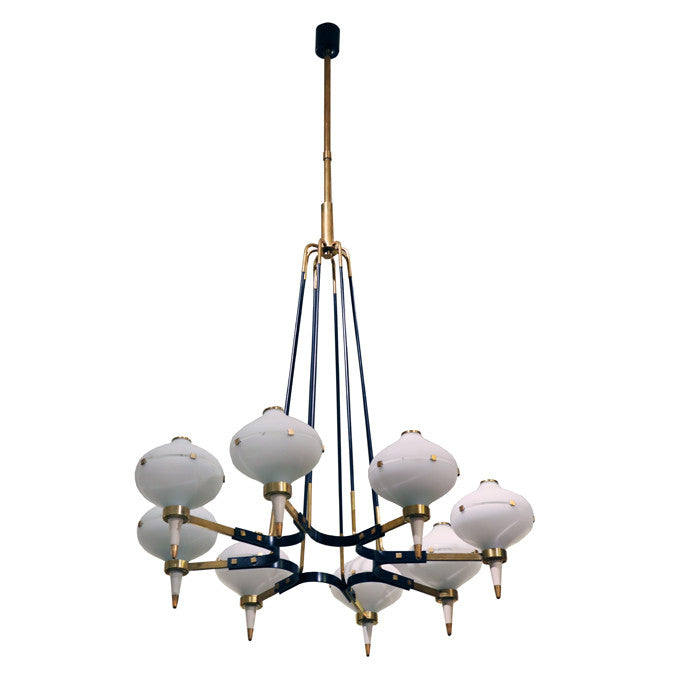 Stilnovo Designed Modernist Eight Light Chandelier