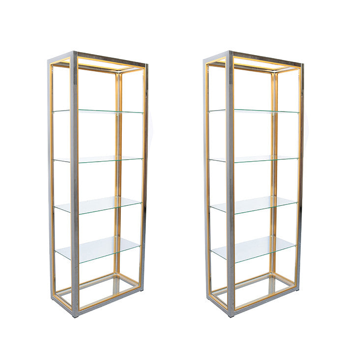 Pair of Italian Modern Brass and Chrome Etageres