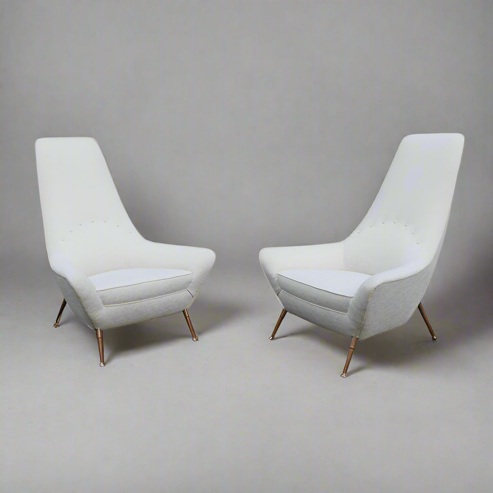 Pair of Sculptural Italian Tall Back Armchairs