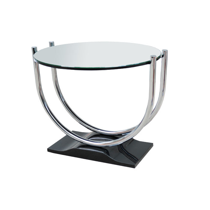 French Art Deco Round Chrome Black Side Table 1930